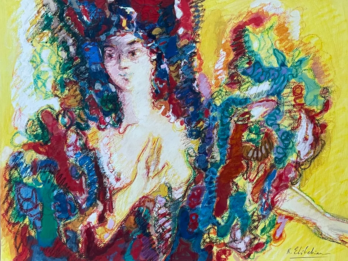 Cette image représente une œuvre de Robert Elibekian, picturale expressive et très colorée, réalisée dans un style proche de l'expressionnisme.