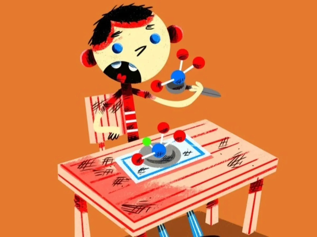 Illustration stylée d'un enfant qui englouti de la nourriture