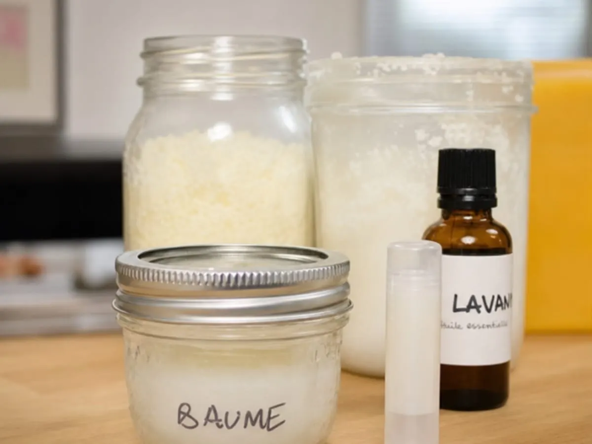 Divers pots contenant des baumes, de la lotions et autres produits corporels