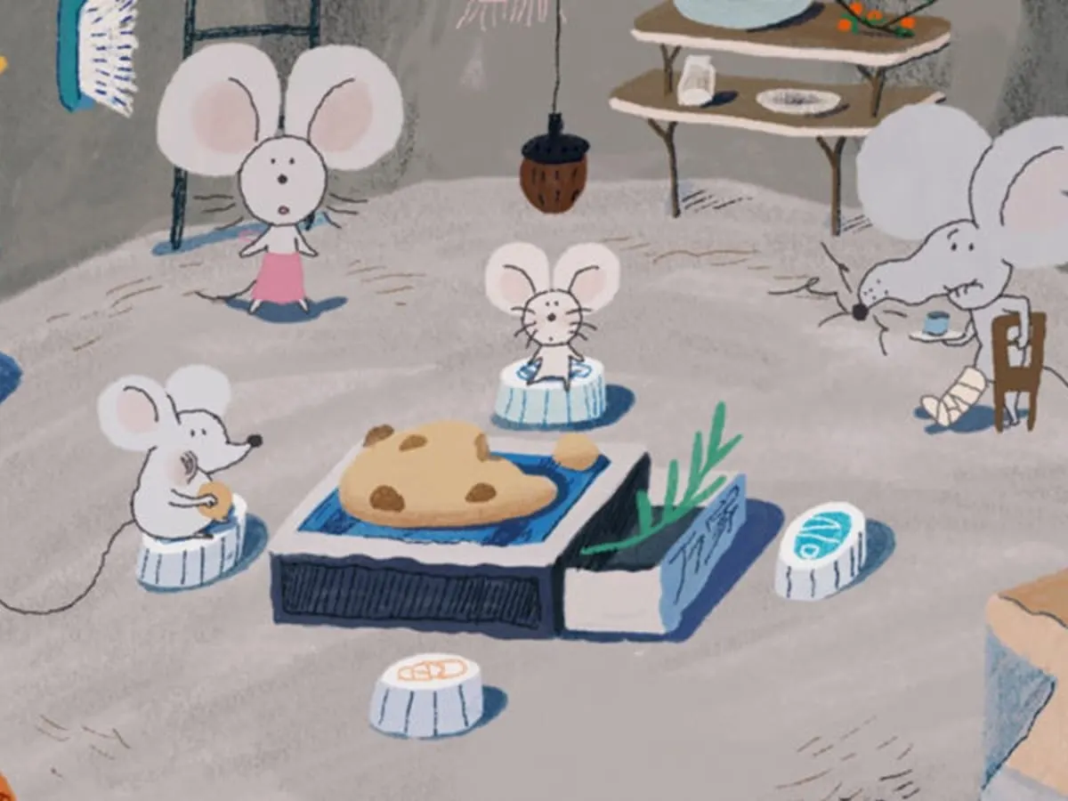 Image de Kiko et les animaux, des petites souris qui sont réunies autour d'une table